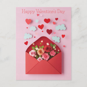 Papiergeschnittenes Herz und Blumen Valentinsgruß Postkarte