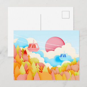 Papierhandwerk Herbst-Seilbahnen Postkarte