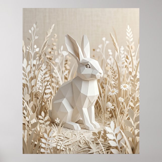 Papierhase Leinenwiese Poster (Vorne)