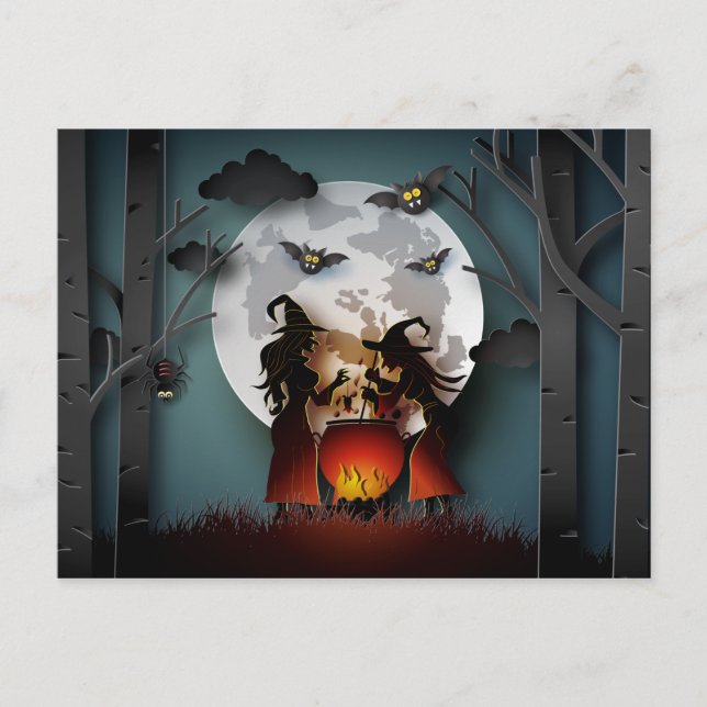 Papierhexen im Wald Postkarte (Vorderseite)