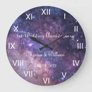 Papierhochzeitstag Galaxy mit römischen Zahlen Große Wanduhr