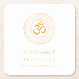 PAPIERKARTE UNTERSETZER: GOLD MANDALA & OHM RECHTECKIGER PAPPUNTERSETZER