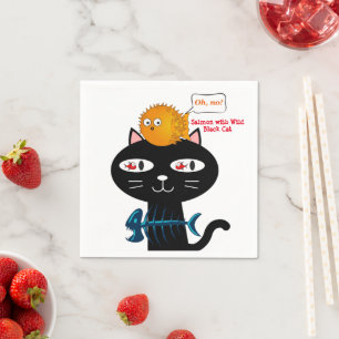 Papierkatzen, Schwarze Katze, Kätzchen Fisch Abend Serviette