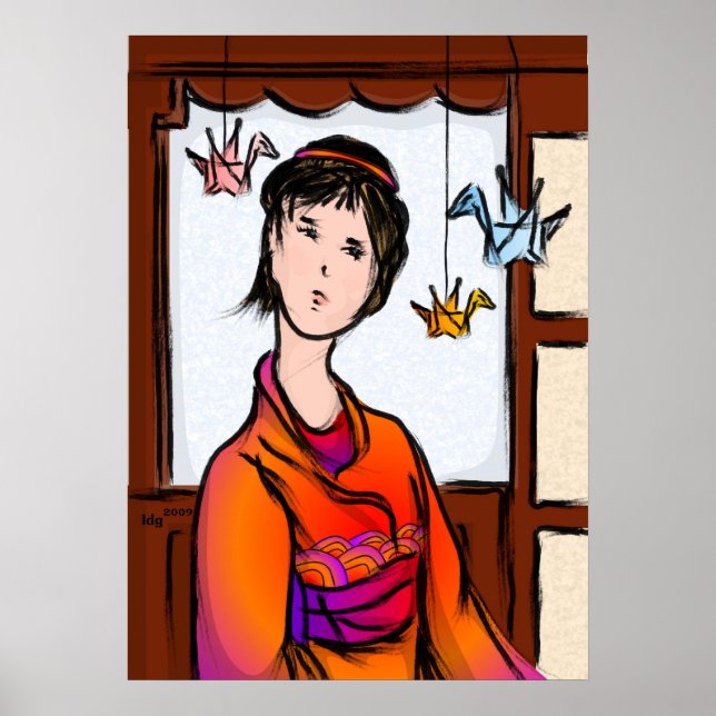 Papierkran in Flugplakat Poster (Vorne)