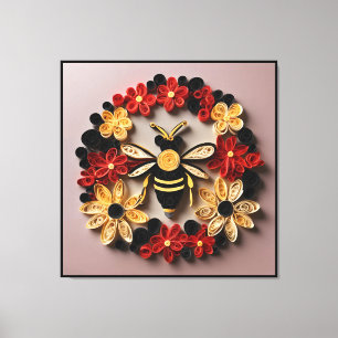 Papierkunst Quilling Biene und Blumendesign Leinwanddruck