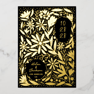 Papierkunst Rustikale Blumen Schwarz Save-the-Date Folieneinladung