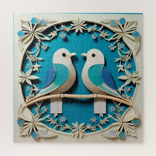 Papierkunst zweier Vögel mit floralen Motiven Puzzle