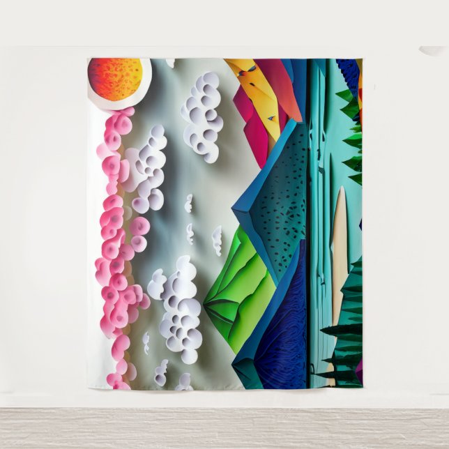 Papierlandschaft Wandteppich (Vorderseite)