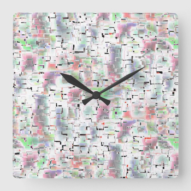 Papiermosaik in undurchsichtigen Farben und mit kl Quadratische Wanduhr (Vorderseite)
