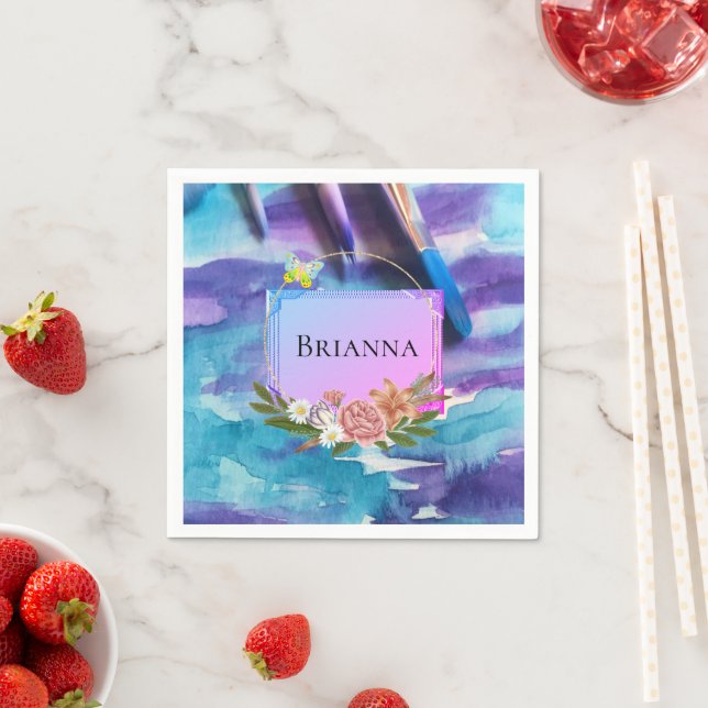 PapierNapkins, Aquarellfarben, Blume Serviette (Beispiel)