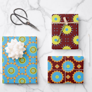 Papierpack 175 Dekorativ Braun Blau Gelb Geschenkpapier Set