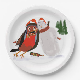 Papierparty-Teller mit Weihnachts-Rotkehlchen und Pappteller