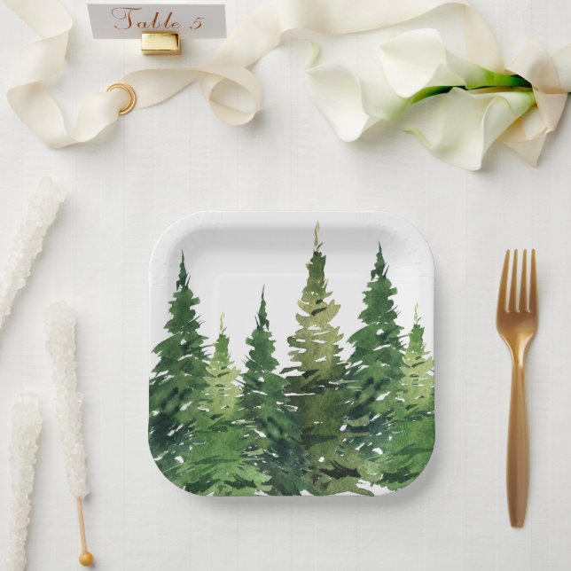 Papierplatte - Aquarellwald Pappteller (Hochzeit)