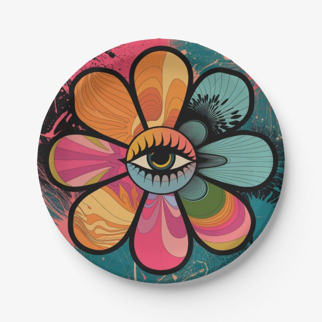 PAPIERPLATTE FÜR GROOVY PSYCHEDELIC 60er Pappteller (Vorderseite)