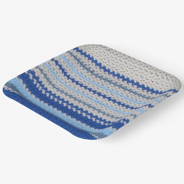 Papierplatte - Häkelmuster in Blau und Weiß Pappteller (Gewinkelt)