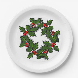 Papierplatte - Kranz von Holly-Blätter und Berries Pappteller