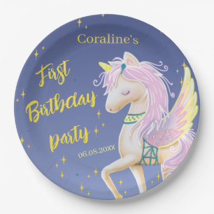Papierplatte mit dem Bild eines sanften Einhorns Pappteller