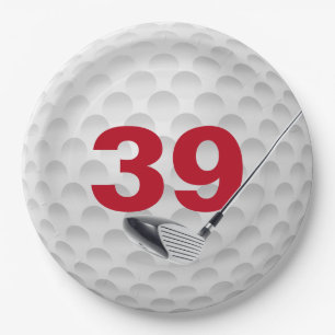 Papierplatte mit Golfball-Design zum 39. Geburtsta Pappteller