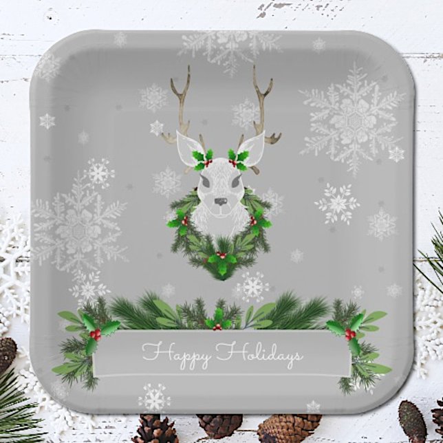 Papierplatte Pappteller (Gray Reindeer Christmas Paper Plates)