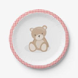 Papierplatte Picnic Teddy Bear Red Gingham Birthda Pappteller