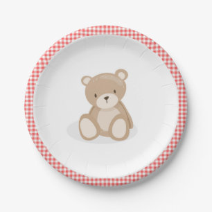 Papierplatte Picnic Teddy Bear Red Gingham Birthda Pappteller