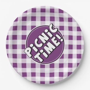 Papierplatte Picnic Time Lila Gingham Muster Pappteller