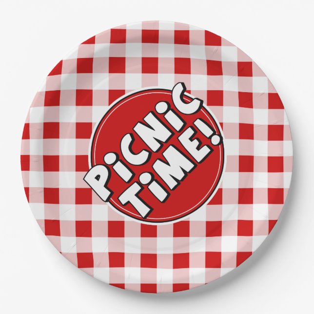 Papierplatte Picnic Time Red Gingham Muster Pappteller (Vorderseite)