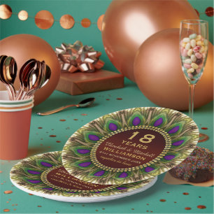 Papierplatte zum 18. Jahrestag   Peacock Feather Pappteller