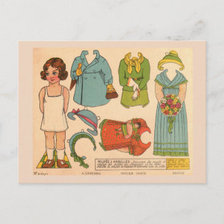 PAPIERPUPPEN-MÄDCHEN VINTAGE SÜß POSTKARTE