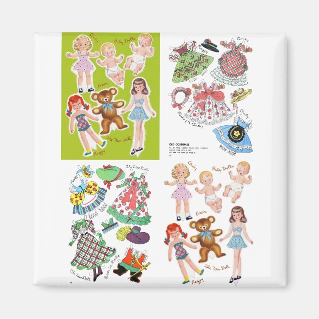 Papierpuppentwürfe, schöne Retro Magnet (Vorne)