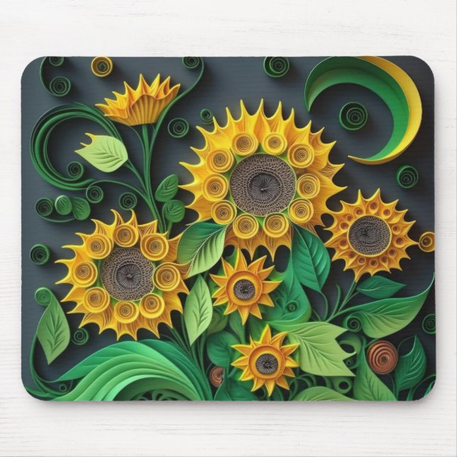 Papierquill Sonnenblumen Mousepad (Vorne)