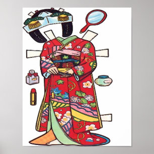 Papierschablone, Kimono Ausschneidebogen Poster