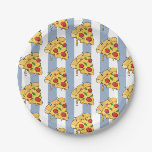Papierschalen, blau-weiße Streifen-Pizza-Käse Pappteller