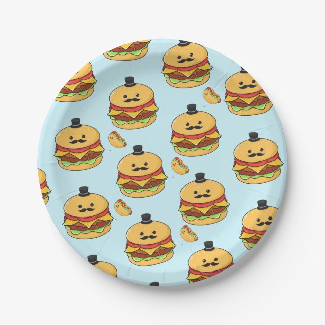 Papierschalen, Blaue Hotdog Hamburger Pappteller (Vorderseite)