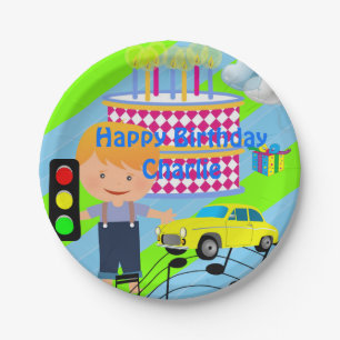 Papierschalen, Happy Birthday Car Boy Kuchen Pappteller