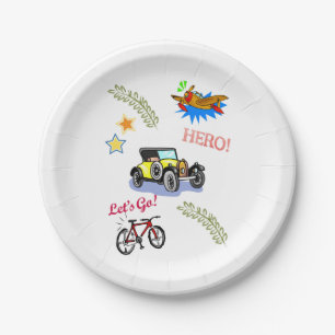 Papierscheiben Held Fahrrad Auto Flugzeug Pappteller