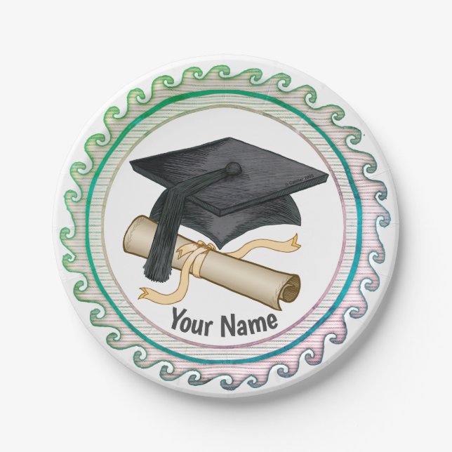 Papierschild Grad Cap Diploma Pappteller (Vorderseite)