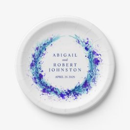 Papierschild mit blauem Krautschild für Hochzeiten Pappteller