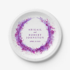 Papierschild mit lila Kranzbezeichnungen für Hochz Pappteller