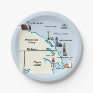 Papierschild Northeast Lower Michigan Lighthouse Pappteller