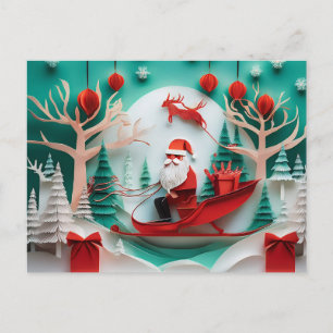 Papierschneidekunst Santa Origami Weihnachtsszene Feiertagspostkarte