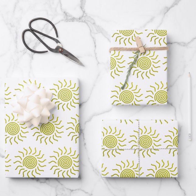 Papierschnitt Gelbe Sonnendrucke Geschenkpapier Set (Vorderseite)