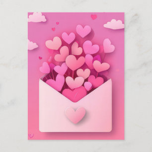 Papierschnitt pinke Herzen Valentinstag Postkarte