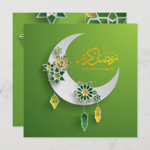 Papierschnitt Ramadan Crescent Moon und Lanterns Einladung