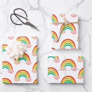 Papierschnitt Regenbogen und rosa Wolken Geschenkpapier Set