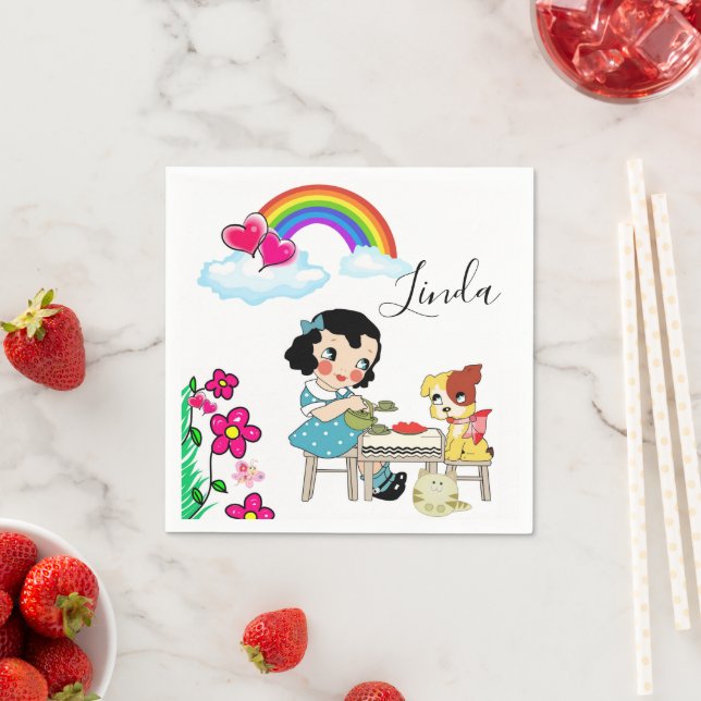 Papierschuhe, Vintage Rainbow Dog Cat Serviette (Beispiel)