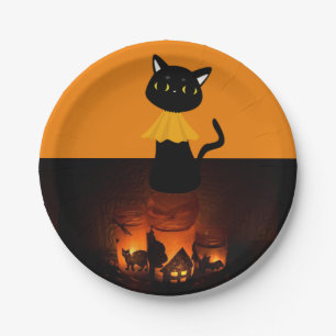 Papierschüsseln Halloween, schwarze Katze Pappteller