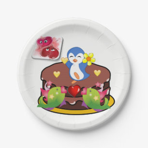 Papierschüsseln Valentinstag, Pinguin-Herzen Pappteller