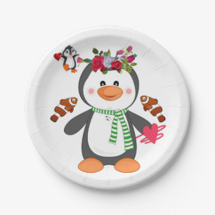Papierschüsseln Valentinstag, Pinguin-Herzen Pappteller