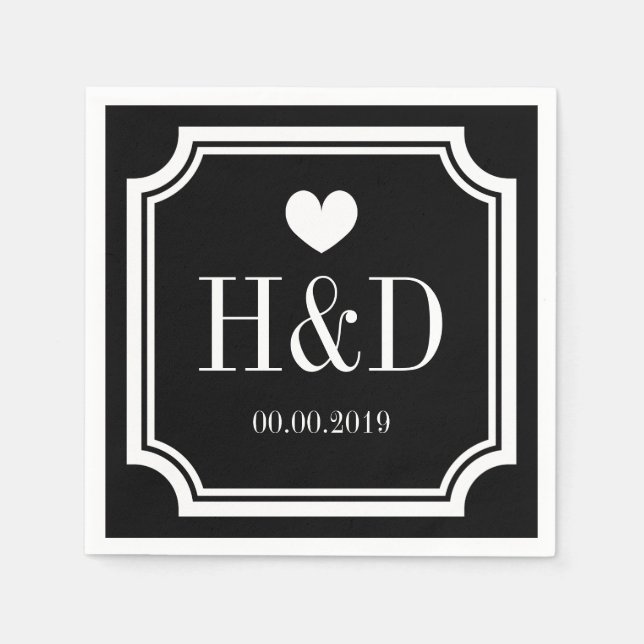 Papierservietten für Hochzeiten in Schwarz und Wei (Vorderseite)